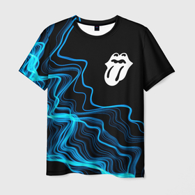 Мужская футболка 3D с принтом Rolling Stones sound wave , 100% полиэфир | прямой крой, круглый вырез горловины, длина до линии бедер | 