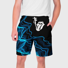 Мужские шорты 3D с принтом Rolling Stones sound wave в Кировске,  полиэстер 100% | прямой крой, два кармана без застежек по бокам. Мягкая трикотажная резинка на поясе, внутри которой широкие завязки. Длина чуть выше колен | 