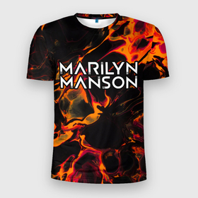 Мужская футболка 3D Slim с принтом Marilyn Manson red lava в Новосибирске, 100% полиэстер с улучшенными характеристиками | приталенный силуэт, круглая горловина, широкие плечи, сужается к линии бедра | 