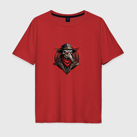 Мужская футболка хлопок Oversize с принтом Чумной доктор в красном платке в Санкт-Петербурге, 100% хлопок | свободный крой, круглый ворот, “спинка” длиннее передней части | 