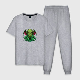 Мужская пижама хлопок с принтом Логотип Ктулху в Белгороде, 100% хлопок | брюки и футболка прямого кроя, без карманов, на брюках мягкая резинка на поясе и по низу штанин
 | 