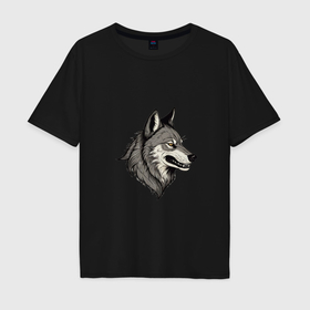 Мужская футболка хлопок Oversize с принтом Рисунок волка в Новосибирске, 100% хлопок | свободный крой, круглый ворот, “спинка” длиннее передней части | Тематика изображения на принте: 