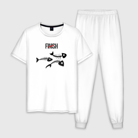 Мужская пижама хлопок с принтом Finish, скелеты рыб , 100% хлопок | брюки и футболка прямого кроя, без карманов, на брюках мягкая резинка на поясе и по низу штанин
 | 