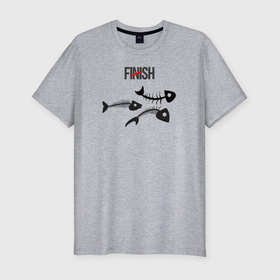 Мужская футболка хлопок Slim с принтом Finish, скелеты рыб в Санкт-Петербурге, 92% хлопок, 8% лайкра | приталенный силуэт, круглый вырез ворота, длина до линии бедра, короткий рукав | 