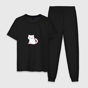 Мужская пижама хлопок с принтом Недовольный котёнок в Санкт-Петербурге, 100% хлопок | брюки и футболка прямого кроя, без карманов, на брюках мягкая резинка на поясе и по низу штанин
 | 