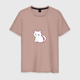 Мужская футболка хлопок с принтом Недовольный котёнок в Курске, 100% хлопок | прямой крой, круглый вырез горловины, длина до линии бедер, слегка спущенное плечо. | Тематика изображения на принте: 