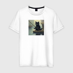Мужская футболка хлопок с принтом Ловля рыбов в Кировске, 100% хлопок | прямой крой, круглый вырез горловины, длина до линии бедер, слегка спущенное плечо. | 
