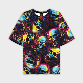 Мужская футболка oversize 3D с принтом Разноцветные черепушки с щупальцами ,  |  | 