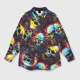 Мужская рубашка oversize 3D с принтом Разноцветные черепушки с щупальцами в Курске,  |  | 