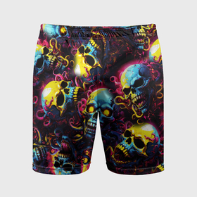 Мужские шорты спортивные с принтом Разноцветные черепушки с щупальцами в Курске,  |  | 
