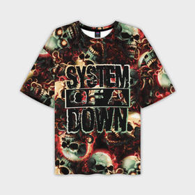 Мужская футболка oversize 3D с принтом System of a Down на фоне черепов в Петрозаводске,  |  | Тематика изображения на принте: 