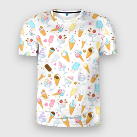 Мужская футболка 3D Slim с принтом Рай для сладкоежек в Екатеринбурге, 100% полиэстер с улучшенными характеристиками | приталенный силуэт, круглая горловина, широкие плечи, сужается к линии бедра | 