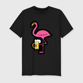 Мужская футболка хлопок Slim с принтом Фламинго и пивко в Тюмени, 92% хлопок, 8% лайкра | приталенный силуэт, круглый вырез ворота, длина до линии бедра, короткий рукав | 