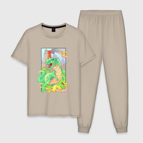 Мужская пижама хлопок с принтом Доисторический динозавр тираннозавр в Кировске, 100% хлопок | брюки и футболка прямого кроя, без карманов, на брюках мягкая резинка на поясе и по низу штанин
 | 