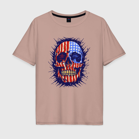 Мужская футболка хлопок Oversize с принтом США череп в Курске, 100% хлопок | свободный крой, круглый ворот, “спинка” длиннее передней части | 