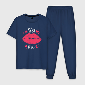Мужская пижама хлопок с принтом Kiss me в Тюмени, 100% хлопок | брюки и футболка прямого кроя, без карманов, на брюках мягкая резинка на поясе и по низу штанин
 | 