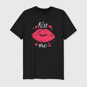 Мужская футболка хлопок Slim с принтом Kiss me в Курске, 92% хлопок, 8% лайкра | приталенный силуэт, круглый вырез ворота, длина до линии бедра, короткий рукав | 