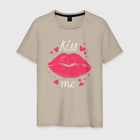 Мужская футболка хлопок с принтом Kiss me в Курске, 100% хлопок | прямой крой, круглый вырез горловины, длина до линии бедер, слегка спущенное плечо. | Тематика изображения на принте: 