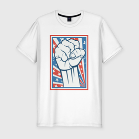 Мужская футболка хлопок Slim с принтом USA revolution в Петрозаводске, 92% хлопок, 8% лайкра | приталенный силуэт, круглый вырез ворота, длина до линии бедра, короткий рукав | 