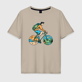 Мужская футболка хлопок Oversize с принтом Nature biker , 100% хлопок | свободный крой, круглый ворот, “спинка” длиннее передней части | Тематика изображения на принте: 