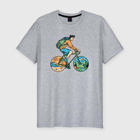 Мужская футболка хлопок Slim с принтом Nature biker , 92% хлопок, 8% лайкра | приталенный силуэт, круглый вырез ворота, длина до линии бедра, короткий рукав | Тематика изображения на принте: 