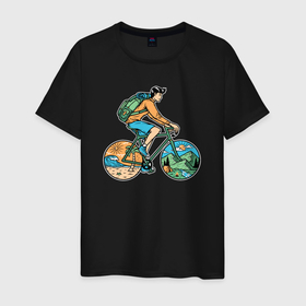 Мужская футболка хлопок с принтом Nature biker , 100% хлопок | прямой крой, круглый вырез горловины, длина до линии бедер, слегка спущенное плечо. | Тематика изображения на принте: 