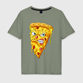 Мужская футболка хлопок Oversize с принтом Pizza smile в Новосибирске, 100% хлопок | свободный крой, круглый ворот, “спинка” длиннее передней части | Тематика изображения на принте: 