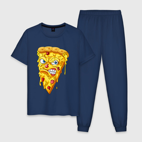 Мужская пижама хлопок с принтом Pizza smile в Кировске, 100% хлопок | брюки и футболка прямого кроя, без карманов, на брюках мягкая резинка на поясе и по низу штанин
 | Тематика изображения на принте: 