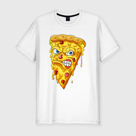 Мужская футболка хлопок Slim с принтом Pizza smile в Новосибирске, 92% хлопок, 8% лайкра | приталенный силуэт, круглый вырез ворота, длина до линии бедра, короткий рукав | Тематика изображения на принте: 