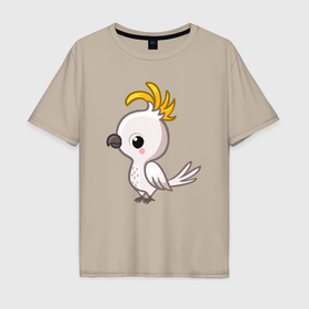 Мужская футболка хлопок Oversize с принтом Белый попугайчик в Курске, 100% хлопок | свободный крой, круглый ворот, “спинка” длиннее передней части | 