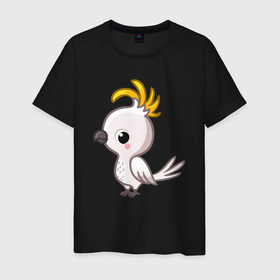 Мужская футболка хлопок с принтом Белый попугайчик в Курске, 100% хлопок | прямой крой, круглый вырез горловины, длина до линии бедер, слегка спущенное плечо. | 