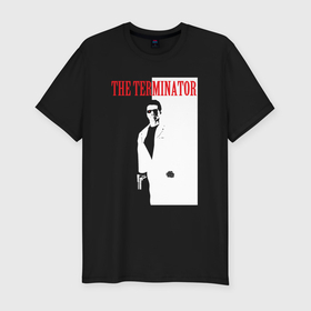 Мужская футболка хлопок Slim с принтом The Terminator movie в Тюмени, 92% хлопок, 8% лайкра | приталенный силуэт, круглый вырез ворота, длина до линии бедра, короткий рукав | Тематика изображения на принте: 