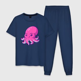 Мужская пижама хлопок с принтом Розовый осьминог , 100% хлопок | брюки и футболка прямого кроя, без карманов, на брюках мягкая резинка на поясе и по низу штанин
 | Тематика изображения на принте: 