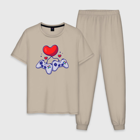 Мужская пижама хлопок с принтом Love games в Санкт-Петербурге, 100% хлопок | брюки и футболка прямого кроя, без карманов, на брюках мягкая резинка на поясе и по низу штанин
 | 
