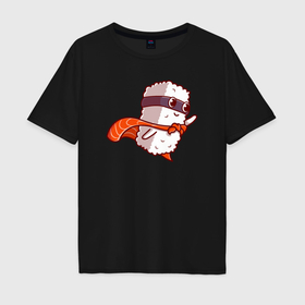 Мужская футболка хлопок Oversize с принтом Супер суши в Белгороде, 100% хлопок | свободный крой, круглый ворот, “спинка” длиннее передней части | Тематика изображения на принте: 