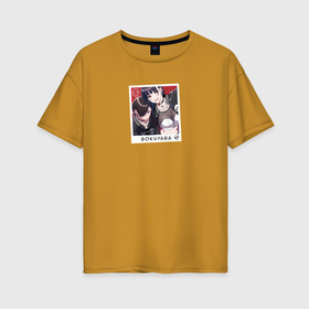 Женская футболка хлопок Oversize с принтом Фото Анны и Кётаро   опасность в моём сердце в Курске, 100% хлопок | свободный крой, круглый ворот, спущенный рукав, длина до линии бедер
 | 