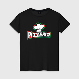 Женская футболка хлопок с принтом Pizzeria в Тюмени, 100% хлопок | прямой крой, круглый вырез горловины, длина до линии бедер, слегка спущенное плечо | 