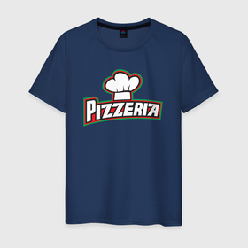 Мужская футболка хлопок с принтом Pizzeria в Тюмени, 100% хлопок | прямой крой, круглый вырез горловины, длина до линии бедер, слегка спущенное плечо. | 