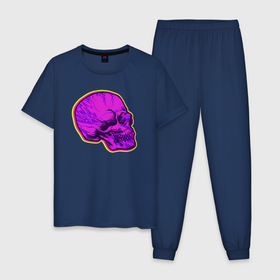 Мужская пижама хлопок с принтом Пурпурный череп в Курске, 100% хлопок | брюки и футболка прямого кроя, без карманов, на брюках мягкая резинка на поясе и по низу штанин
 | Тематика изображения на принте: 