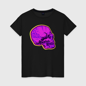 Женская футболка хлопок с принтом Пурпурный череп в Петрозаводске, 100% хлопок | прямой крой, круглый вырез горловины, длина до линии бедер, слегка спущенное плечо | 