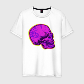 Мужская футболка хлопок с принтом Пурпурный череп в Петрозаводске, 100% хлопок | прямой крой, круглый вырез горловины, длина до линии бедер, слегка спущенное плечо. | 