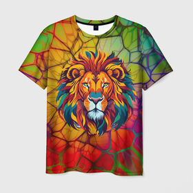 Мужская футболка 3D с принтом Lion face paint в Кировске, 100% полиэфир | прямой крой, круглый вырез горловины, длина до линии бедер | 