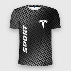 Мужская футболка 3D Slim с принтом Tesla sport carbon в Петрозаводске, 100% полиэстер с улучшенными характеристиками | приталенный силуэт, круглая горловина, широкие плечи, сужается к линии бедра | Тематика изображения на принте: 