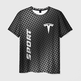 Мужская футболка 3D с принтом Tesla sport carbon в Санкт-Петербурге, 100% полиэфир | прямой крой, круглый вырез горловины, длина до линии бедер | Тематика изображения на принте: 