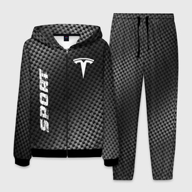 Мужской костюм 3D с принтом Tesla sport carbon в Петрозаводске, 100% полиэстер | Манжеты и пояс оформлены тканевой резинкой, двухслойный капюшон со шнурком для регулировки, карманы спереди | 