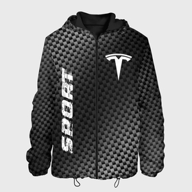 Мужская куртка 3D с принтом Tesla sport carbon в Рязани, ткань верха — 100% полиэстер, подклад — флис | прямой крой, подол и капюшон оформлены резинкой с фиксаторами, два кармана без застежек по бокам, один большой потайной карман на груди. Карман на груди застегивается на липучку | 