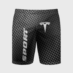 Мужские шорты спортивные с принтом Tesla sport carbon в Петрозаводске,  |  | 