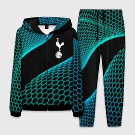 Мужской костюм 3D с принтом Tottenham football net в Петрозаводске, 100% полиэстер | Манжеты и пояс оформлены тканевой резинкой, двухслойный капюшон со шнурком для регулировки, карманы спереди | 