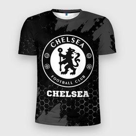 Мужская футболка 3D Slim с принтом Chelsea sport на темном фоне в Петрозаводске, 100% полиэстер с улучшенными характеристиками | приталенный силуэт, круглая горловина, широкие плечи, сужается к линии бедра | 