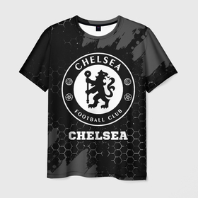 Мужская футболка 3D с принтом Chelsea sport на темном фоне в Петрозаводске, 100% полиэфир | прямой крой, круглый вырез горловины, длина до линии бедер | 